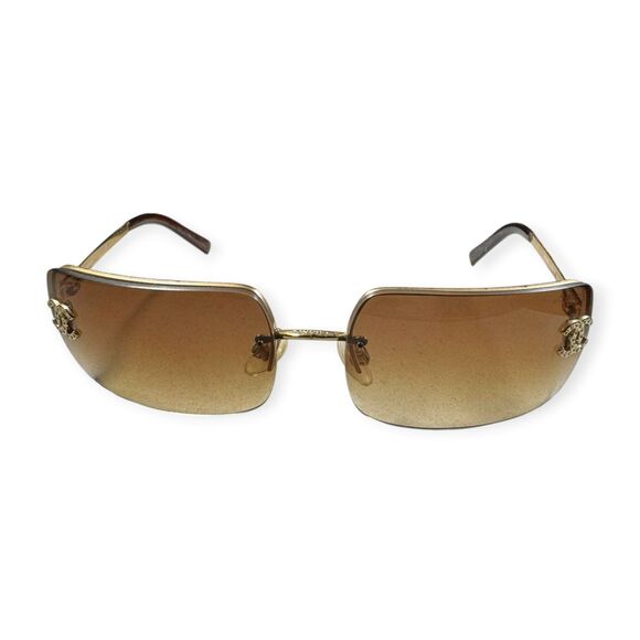 Chanel 4104-B Sunglasses Rimless Gold Frame Rhinestone c.125/13 62-15 120 VTG main image 10